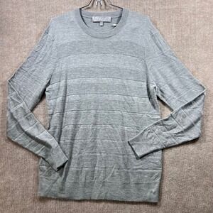 Neiman Marcus Mens Cashmere Silk Gray Stripe Crewneck Sweater Size M